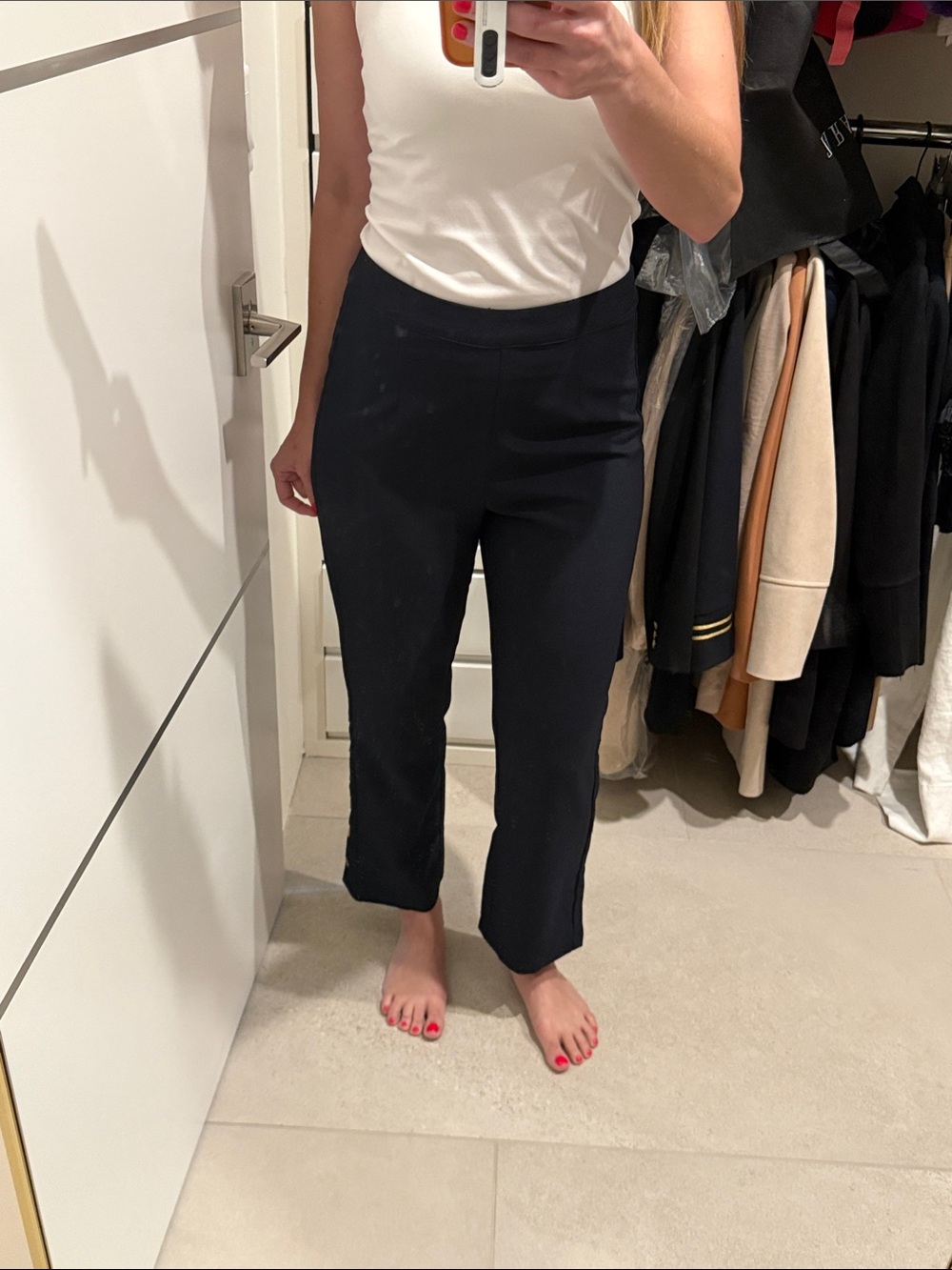 Dark navy Cropped Dress Pants with gold snaps Medium